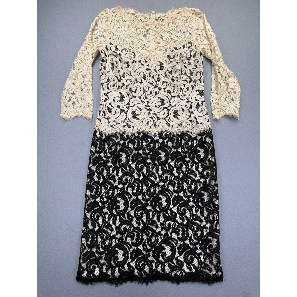 Tadashi Shoji Womens Lace Sheath Dress Cream Black‎ ACZ1224M Size 12 Cocktail